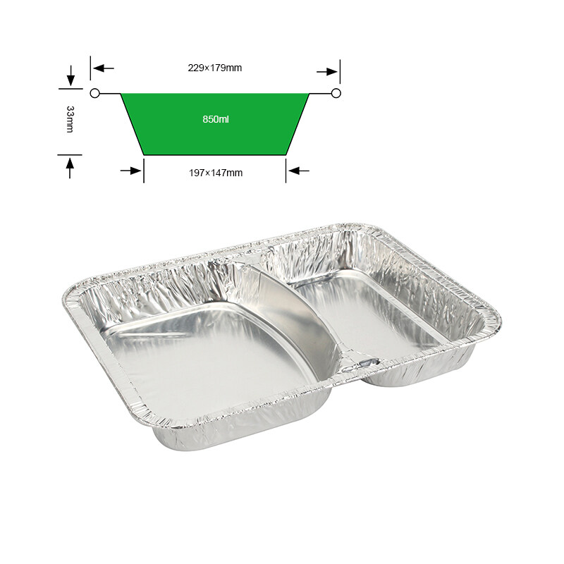 2 Comparment Aluminum Foil Container Hot Food Take Out Containers
